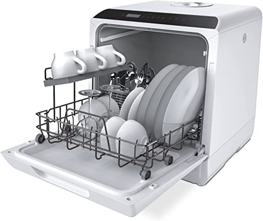 Hermitlux Mini-lave-vaisselle, lave-vaisselle de comptoir, utilisable avec  robinet ou sans robinet, largeur de 43 cm, capable de contenir 4 sets,  adapté au camping, 175 kWh/an, blanc : : Gros électroménager